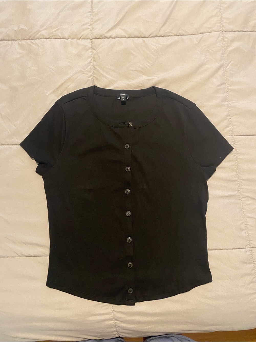 Express Ribbed Short Sleeve Top Black Medium
